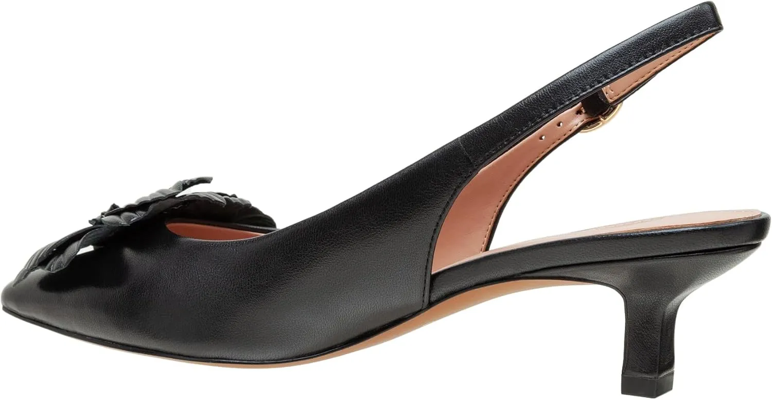 Linea Paolo - Castiel - Womens Floral Leather Kitten Heel Slingback Pumps