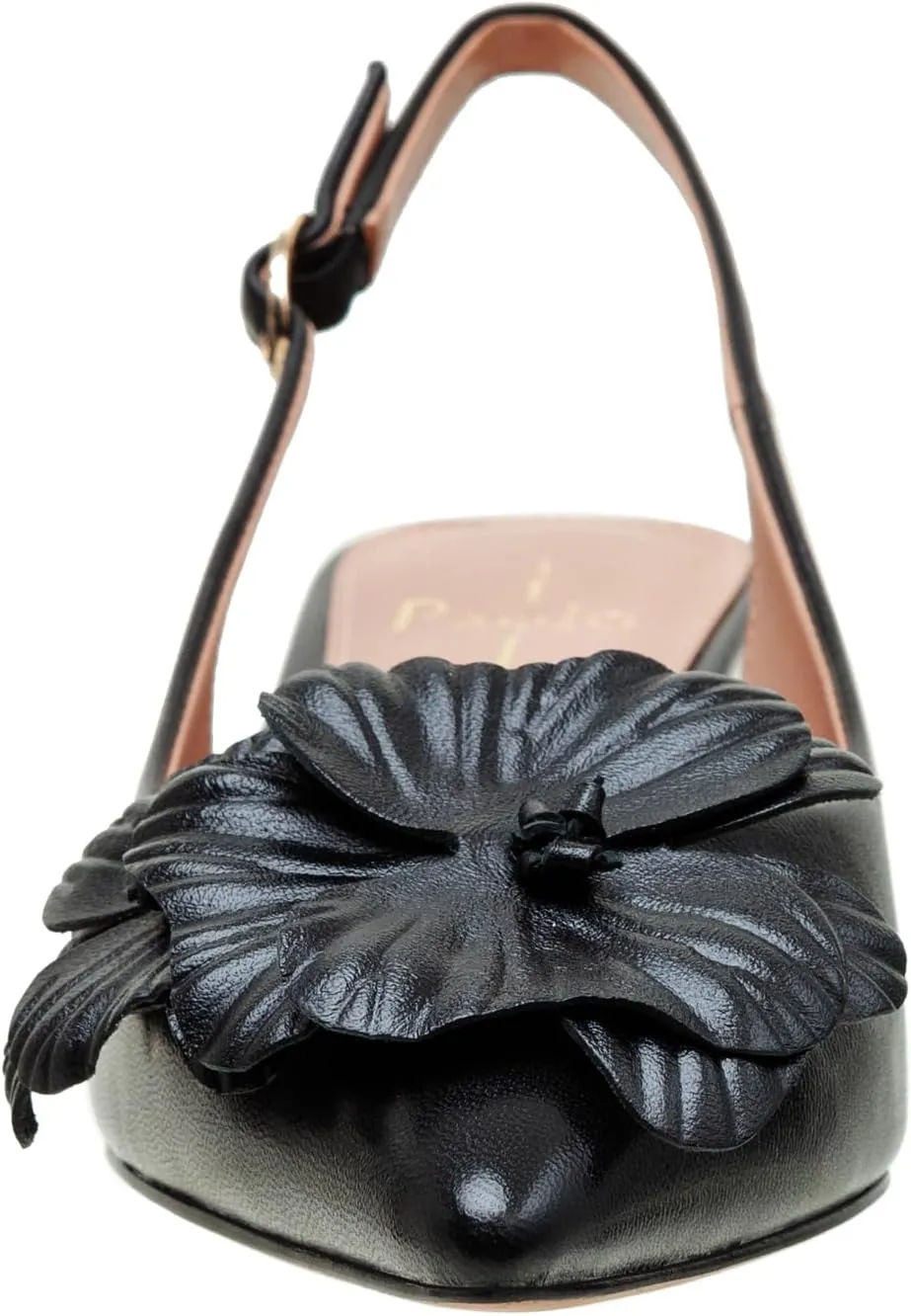 Linea Paolo - Castiel - Womens Floral Leather Kitten Heel Slingback Pumps