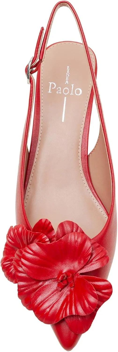 Linea Paolo - Castiel - Womens Floral Leather Kitten Heel Slingback Pumps