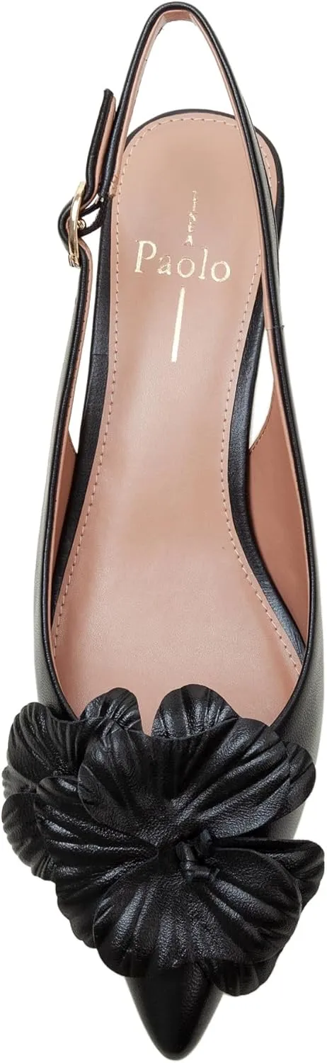 Linea Paolo - Castiel - Womens Floral Leather Kitten Heel Slingback Pumps