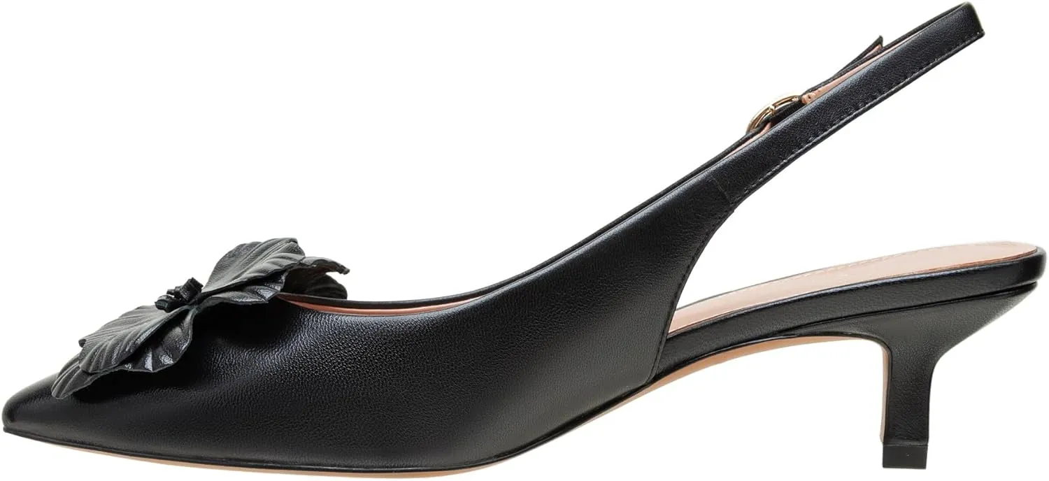Linea Paolo - Castiel - Womens Floral Leather Kitten Heel Slingback Pumps