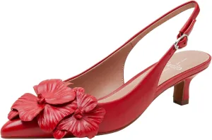 Linea Paolo - Castiel - Womens Floral Leather Kitten Heel Slingback Pumps