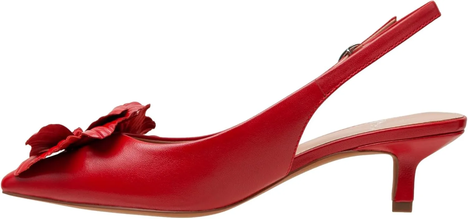 Linea Paolo - Castiel - Womens Floral Leather Kitten Heel Slingback Pumps