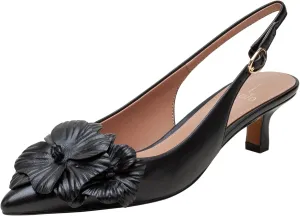 Linea Paolo - Castiel - Womens Floral Leather Kitten Heel Slingback Pumps