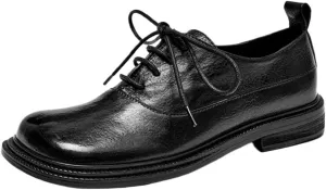 Loafers for Women Handmade Women’s Horsehide Leather Dress Shoes Square Toe | Lace-up Flats for Ladies