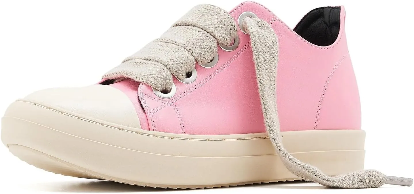 Low Top Sneakers for Women Jumbo Lace-Up Comfort Walking Shoes Wide Eyelets Trainers Casual Canvas Shoe