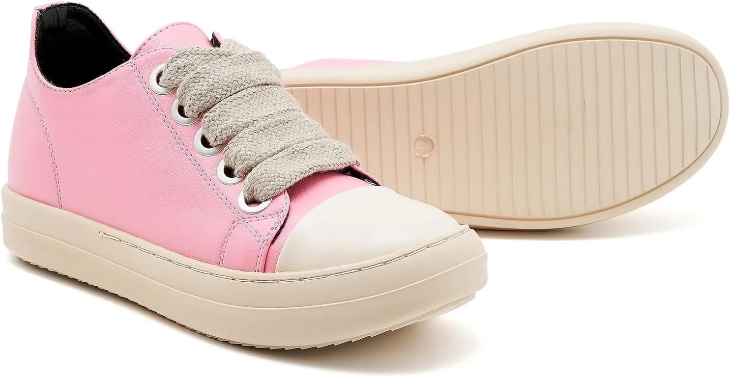 Low Top Sneakers for Women Jumbo Lace-Up Comfort Walking Shoes Wide Eyelets Trainers Casual Canvas Shoe