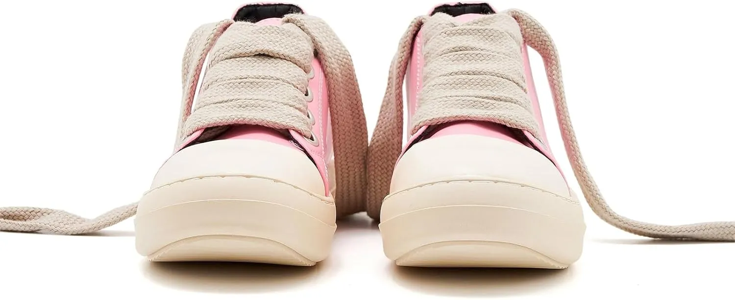 Low Top Sneakers for Women Jumbo Lace-Up Comfort Walking Shoes Wide Eyelets Trainers Casual Canvas Shoe