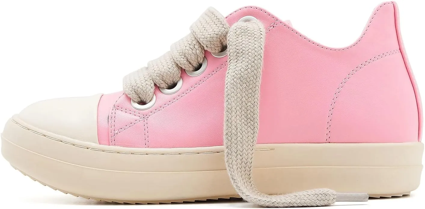 Low Top Sneakers for Women Jumbo Lace-Up Comfort Walking Shoes Wide Eyelets Trainers Casual Canvas Shoe