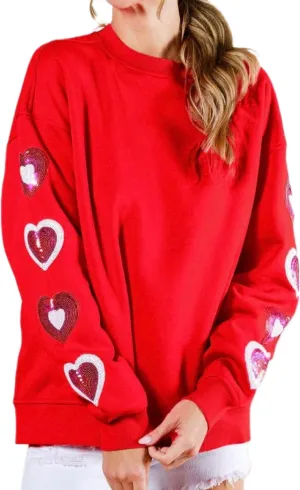 Luckinbaby Women's Cute Heart Sweatshirts Sequin Patch Romantic Love Valentines Shirt Long Sleeve Pullovers Oversized Tops