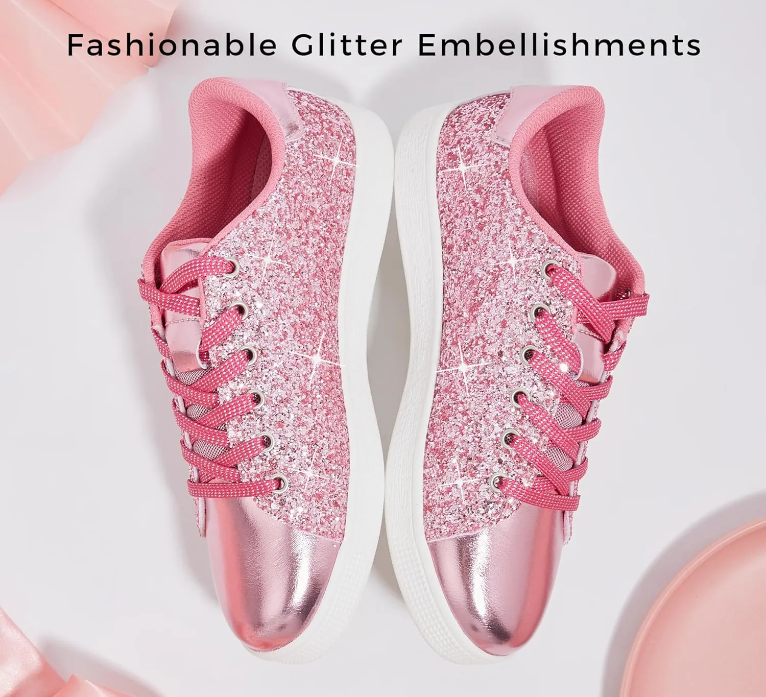 LUCKY STEP Glitter Sneakers Lace up | Fashion Sneakers | Sparkly Shoes for Women