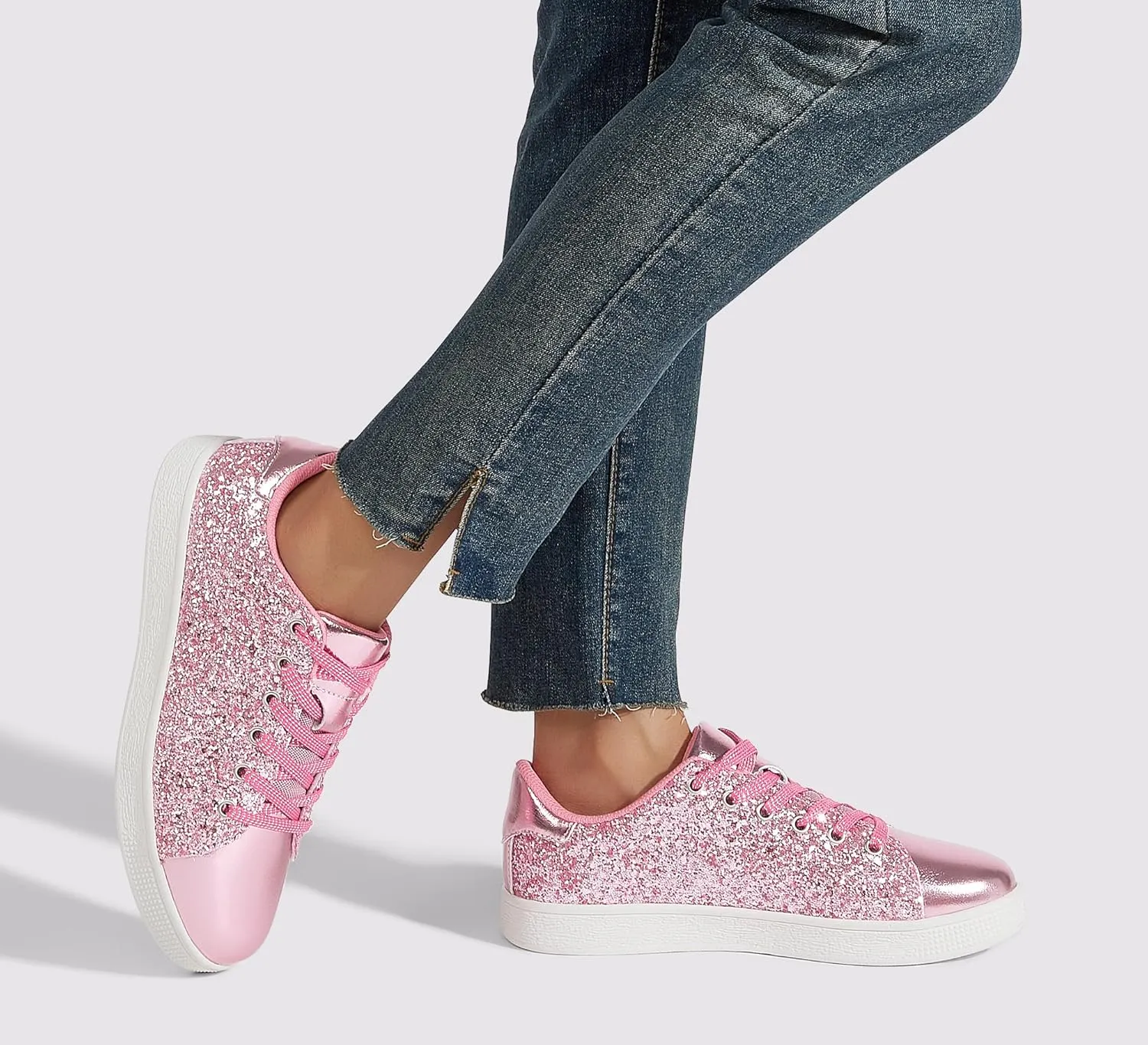 LUCKY STEP Glitter Sneakers Lace up | Fashion Sneakers | Sparkly Shoes for Women
