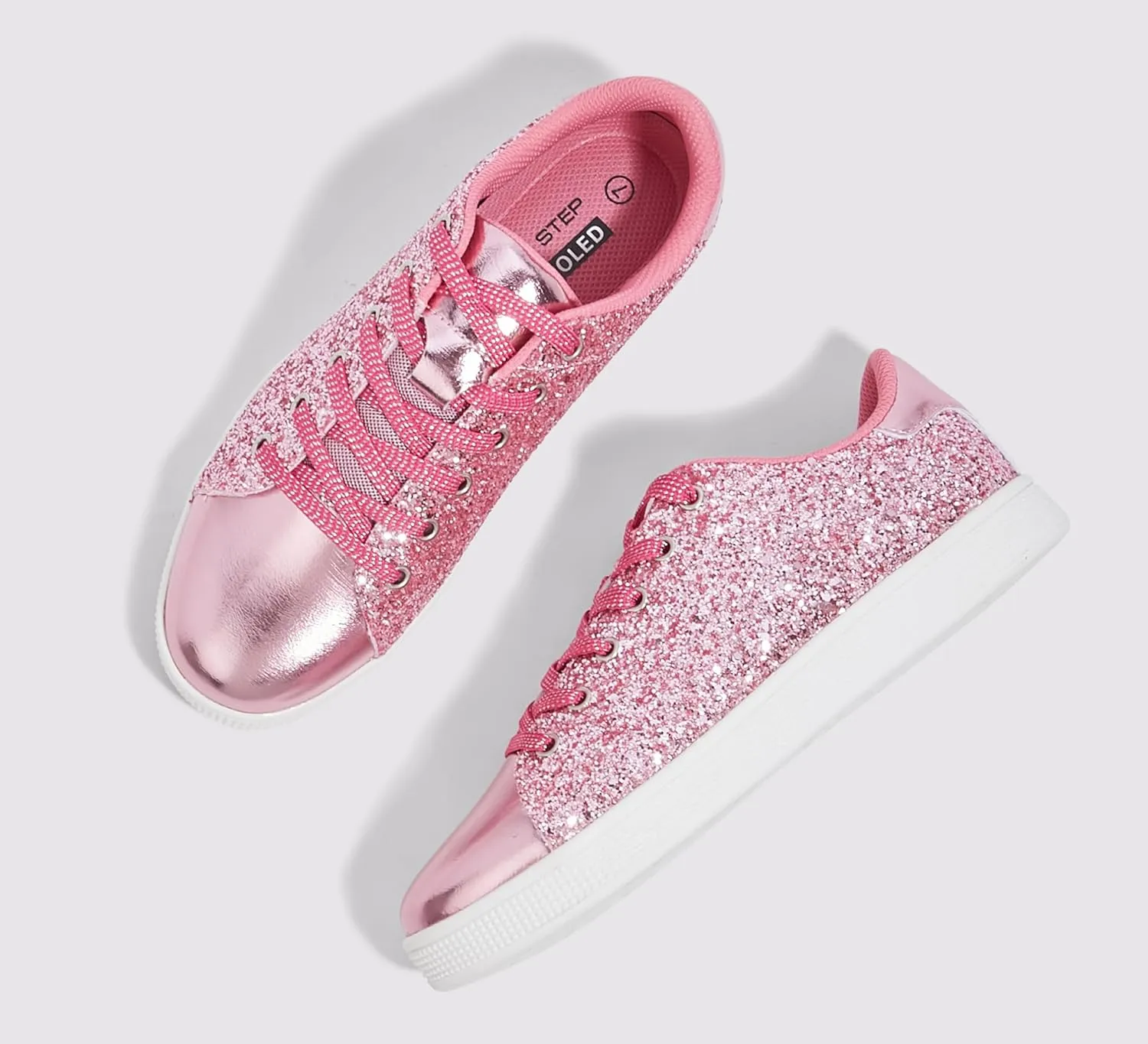LUCKY STEP Glitter Sneakers Lace up | Fashion Sneakers | Sparkly Shoes for Women