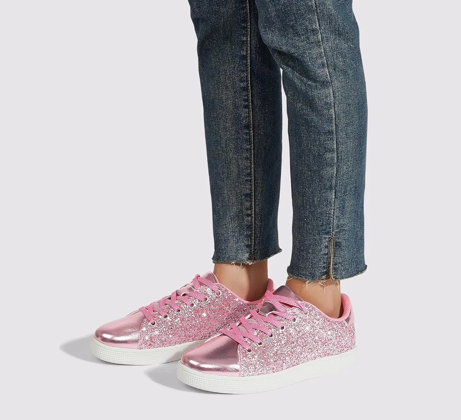LUCKY STEP Glitter Sneakers Lace up | Fashion Sneakers | Sparkly Shoes for Women