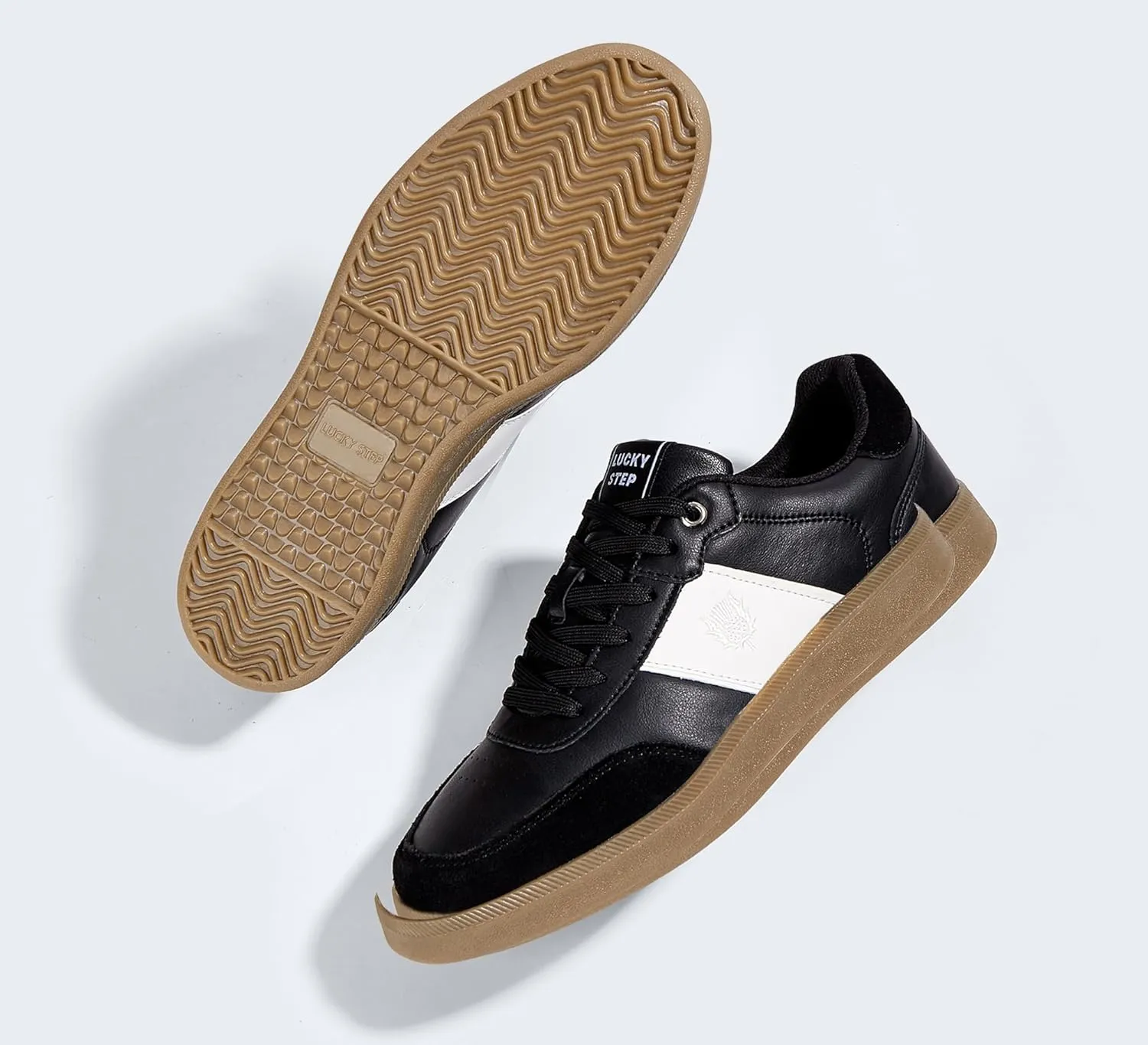 LUCKY STEP Men's Fashion Sneakers Casual Shoes Retro Suede Genuine Leather Skate Tennis Walking Shoes for Male