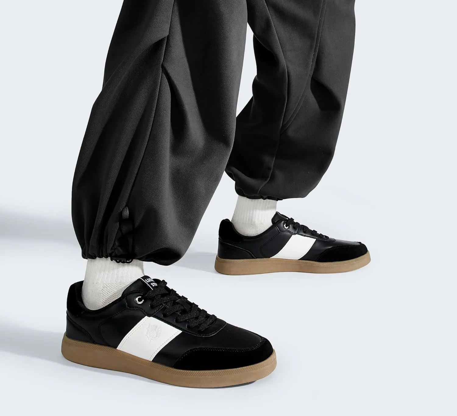 LUCKY STEP Men's Fashion Sneakers Casual Shoes Retro Suede Genuine Leather Skate Tennis Walking Shoes for Male