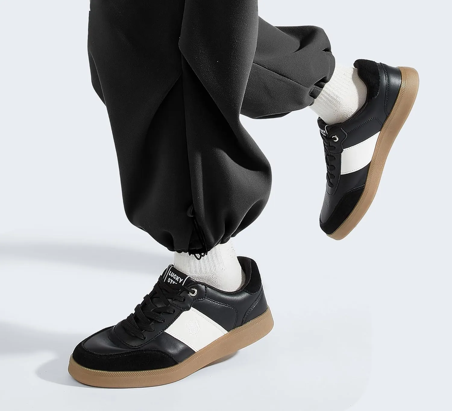 LUCKY STEP Men's Fashion Sneakers Casual Shoes Retro Suede Genuine Leather Skate Tennis Walking Shoes for Male