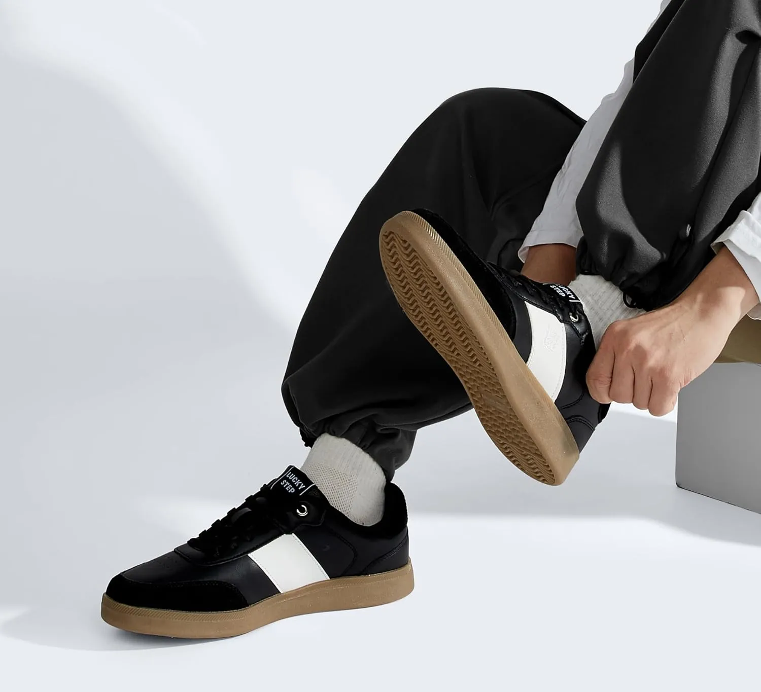 LUCKY STEP Men's Fashion Sneakers Casual Shoes Retro Suede Genuine Leather Skate Tennis Walking Shoes for Male