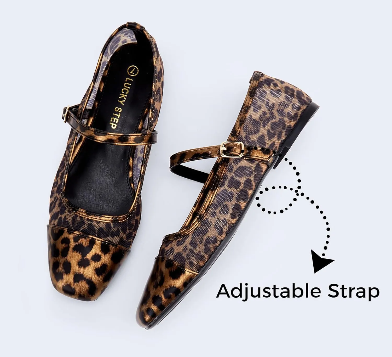 LUCKY STEP Women's Mesh Buckle Flats Mary Jane Square Toe Ballet Dress Adjustable Strap Block Heel Casual Daily Formal Wedding Shoes