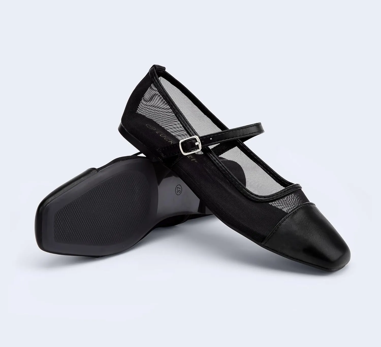 LUCKY STEP Women's Mesh Buckle Flats Mary Jane Square Toe Ballet Dress Adjustable Strap Block Heel Casual Daily Formal Wedding Shoes