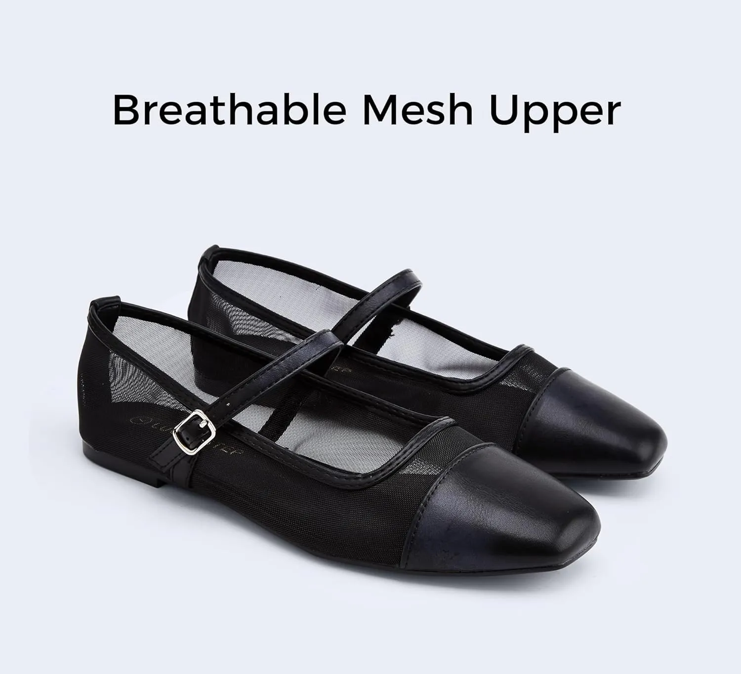 LUCKY STEP Women's Mesh Buckle Flats Mary Jane Square Toe Ballet Dress Adjustable Strap Block Heel Casual Daily Formal Wedding Shoes
