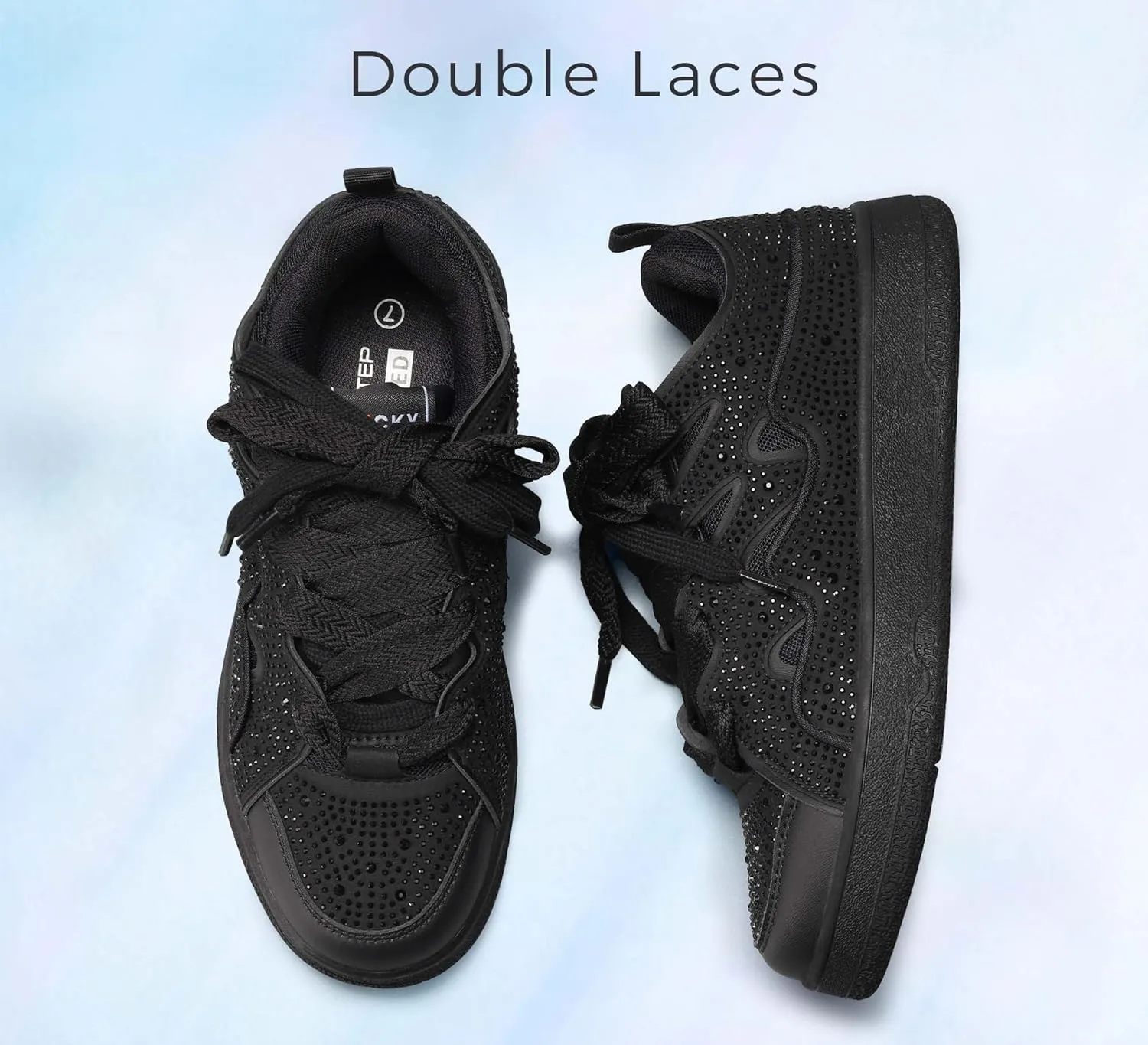 LUCKY STEP Women's Sparkle Rhinestone Fashion Sneakers Walking Tennis Bling Glitter Roaring Shoes Platform Lace up Casual Mesh Sneaker
