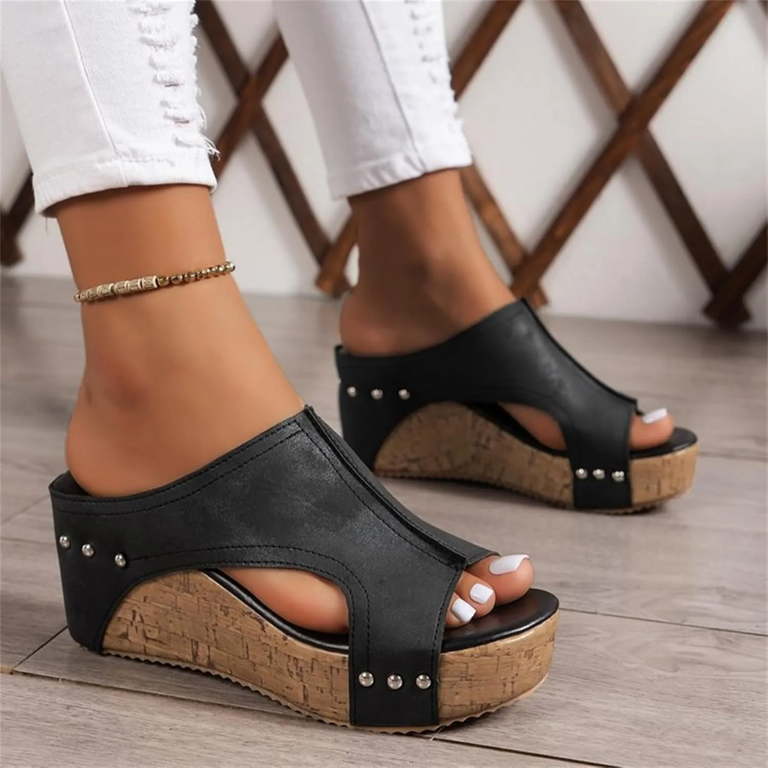 Lumi Cork Wedges & Platform Slides - Cork Wedge Sandals for Women, Women's Comfy Leather Wedge Summer Sandals