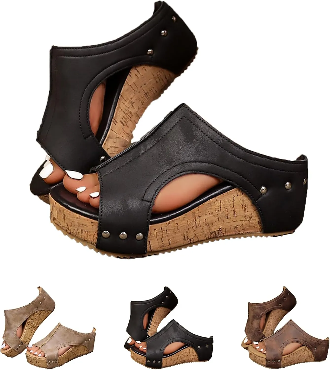 Lumi Cork Wedges & Platform Slides - Cork Wedge Sandals for Women, Women's Comfy Leather Wedge Summer Sandals