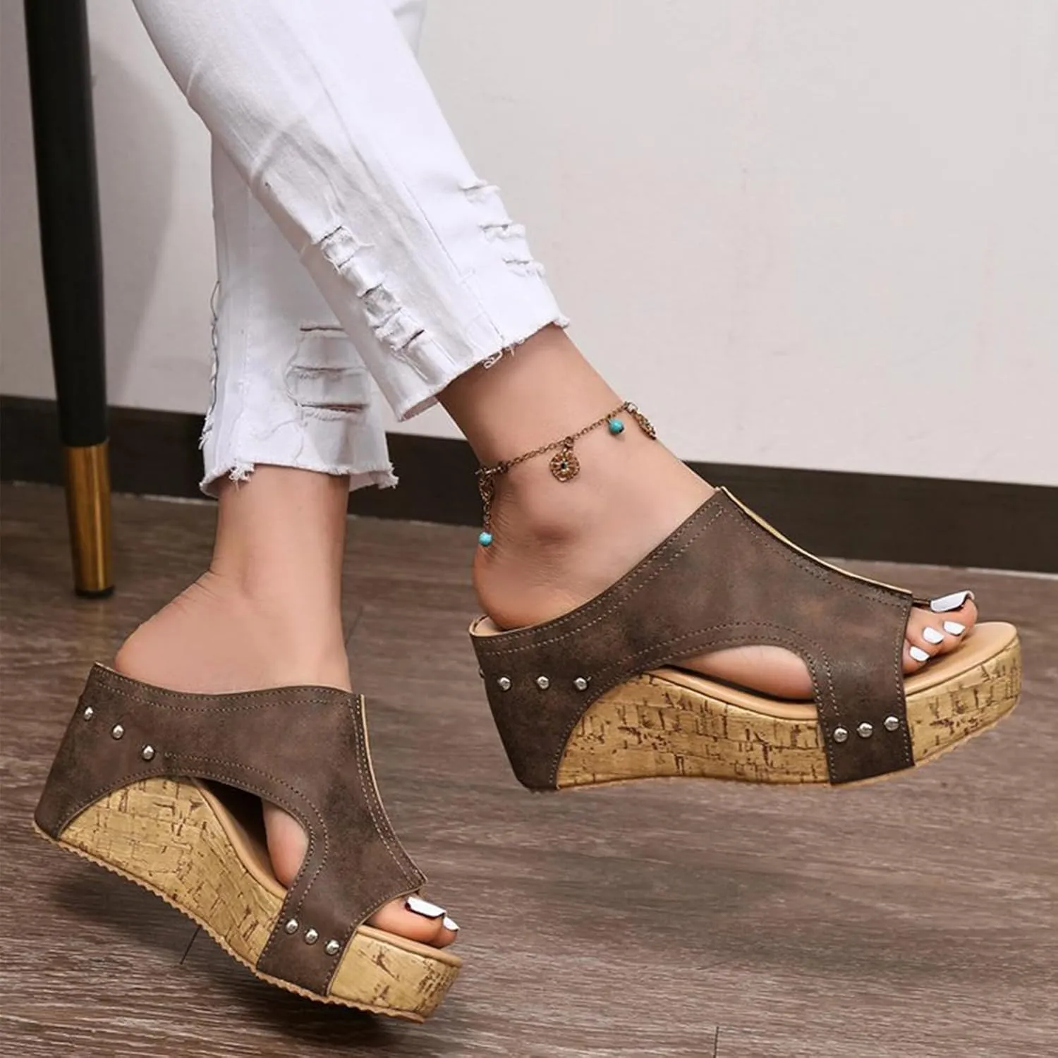 Lumi Cork Wedges & Platform Slides - Cork Wedge Sandals for Women, Women's Comfy Leather Wedge Summer Sandals