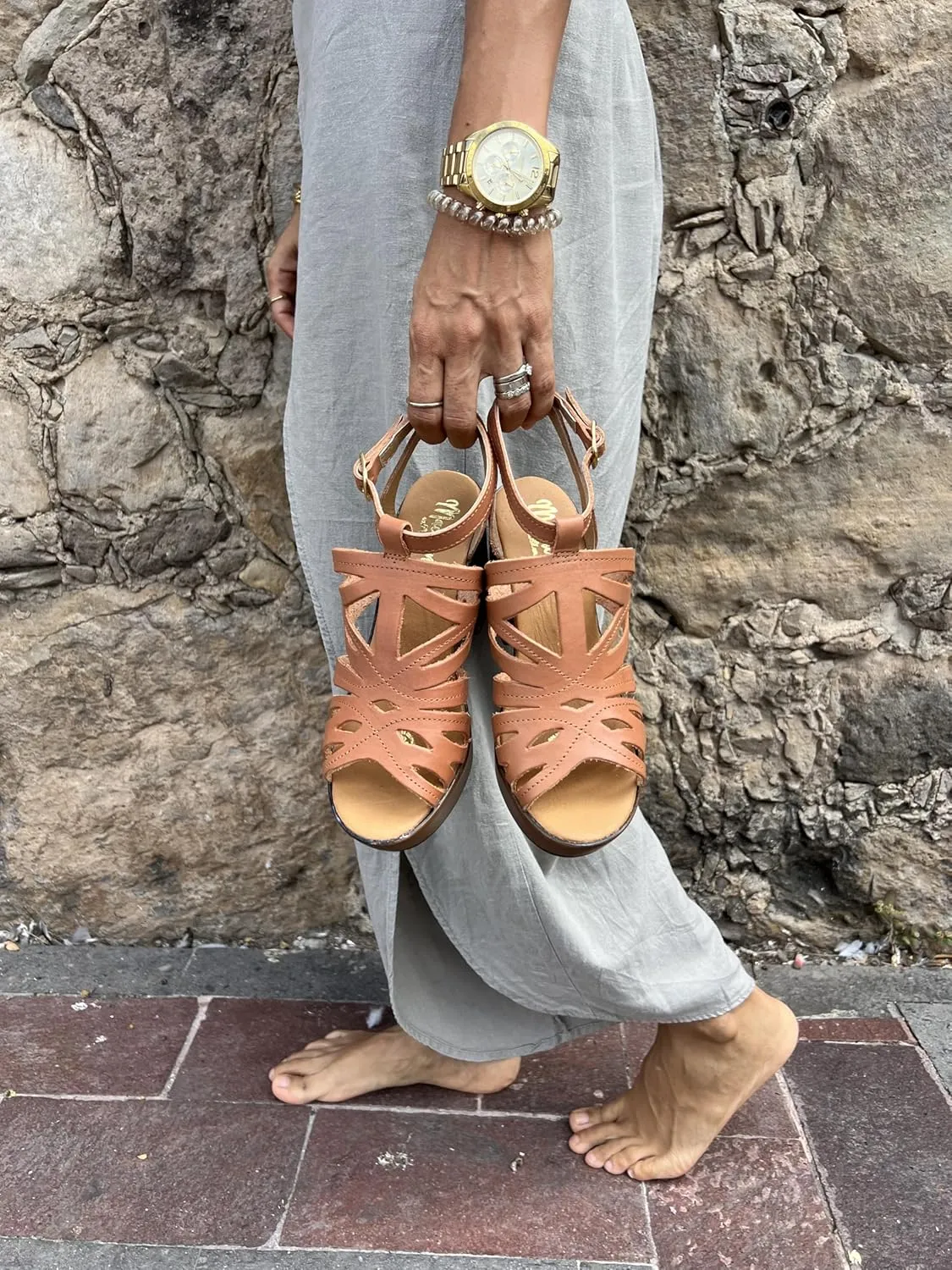 Macarena Collection Women's Flatform Wedge Casual Sandal Huarache Colorful Leather Mexican Style 4131