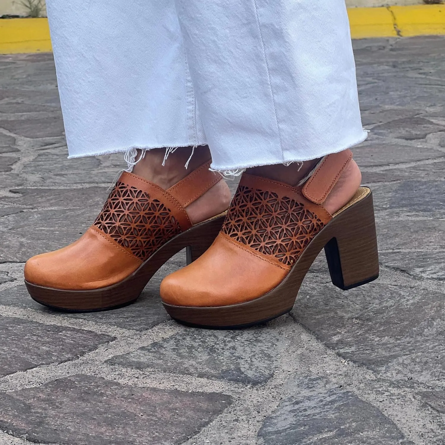 Macarena Collection Women's Flatform Wedge Casual Sandal Huarache Colorful Leather Mexican Style Artisan Cutout Design Block Heel