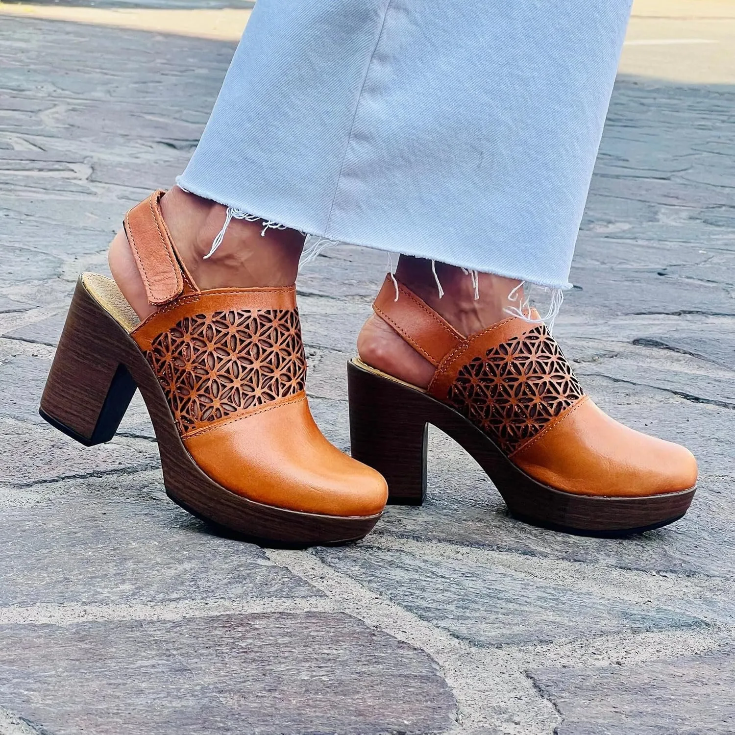 Macarena Collection Women's Flatform Wedge Casual Sandal Huarache Colorful Leather Mexican Style Artisan Cutout Design Block Heel