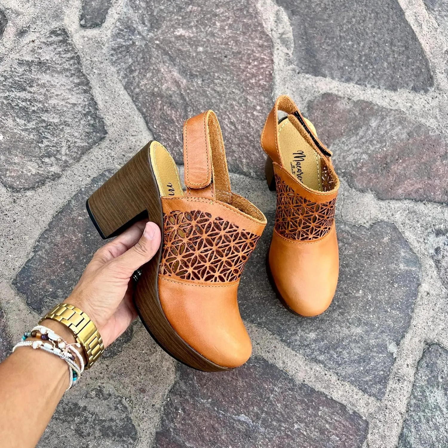 Macarena Collection Women's Flatform Wedge Casual Sandal Huarache Colorful Leather Mexican Style Artisan Cutout Design Block Heel