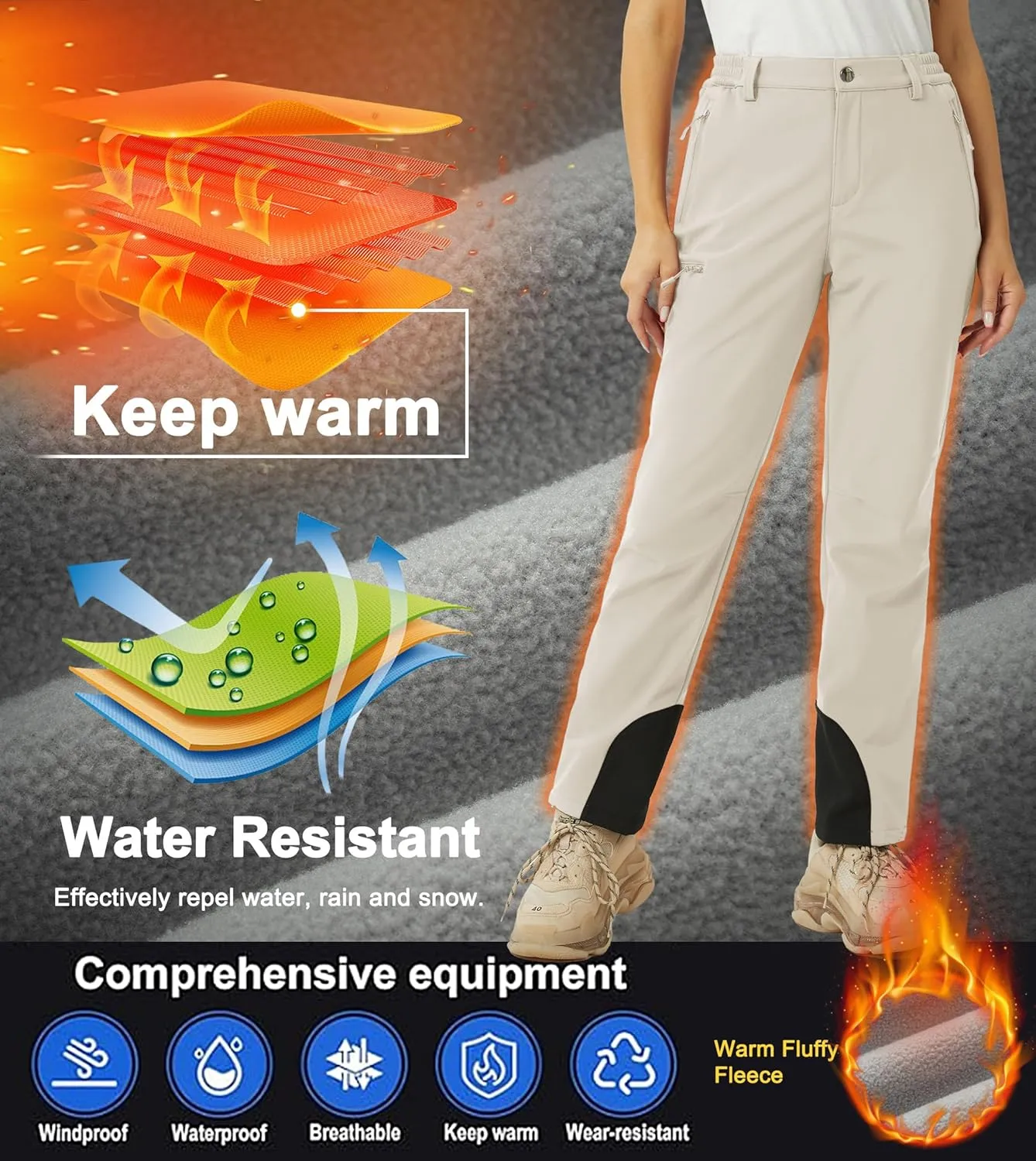 MAGCOMSEN Women's Fleece Lined Winter Hiking Pants Waterproof Insulated Ski Snow Pants Outdoor Hunting Softshell Pants