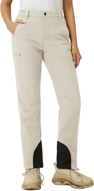MAGCOMSEN Women's Fleece Lined Winter Hiking Pants Waterproof Insulated Ski Snow Pants Outdoor Hunting Softshell Pants