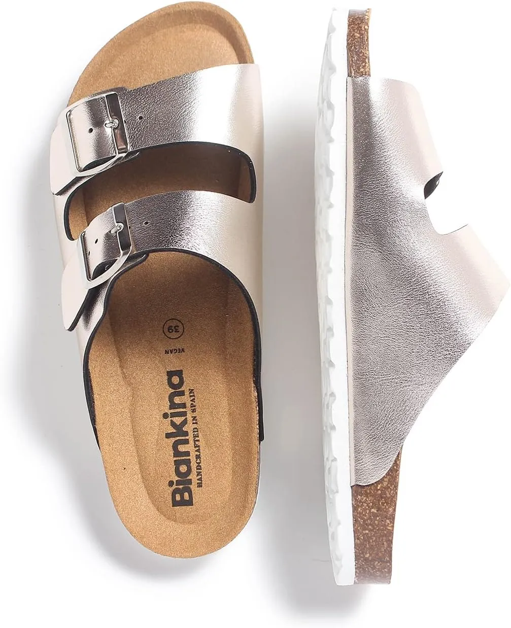 Marbella Two Strap Bio Sandals for Women - Sustainable, Eco Friendly, Vegan Leather Sandals. Recycled Upper, Comfy Insole, Cork Midsole, EVA Sole. Made in Spain