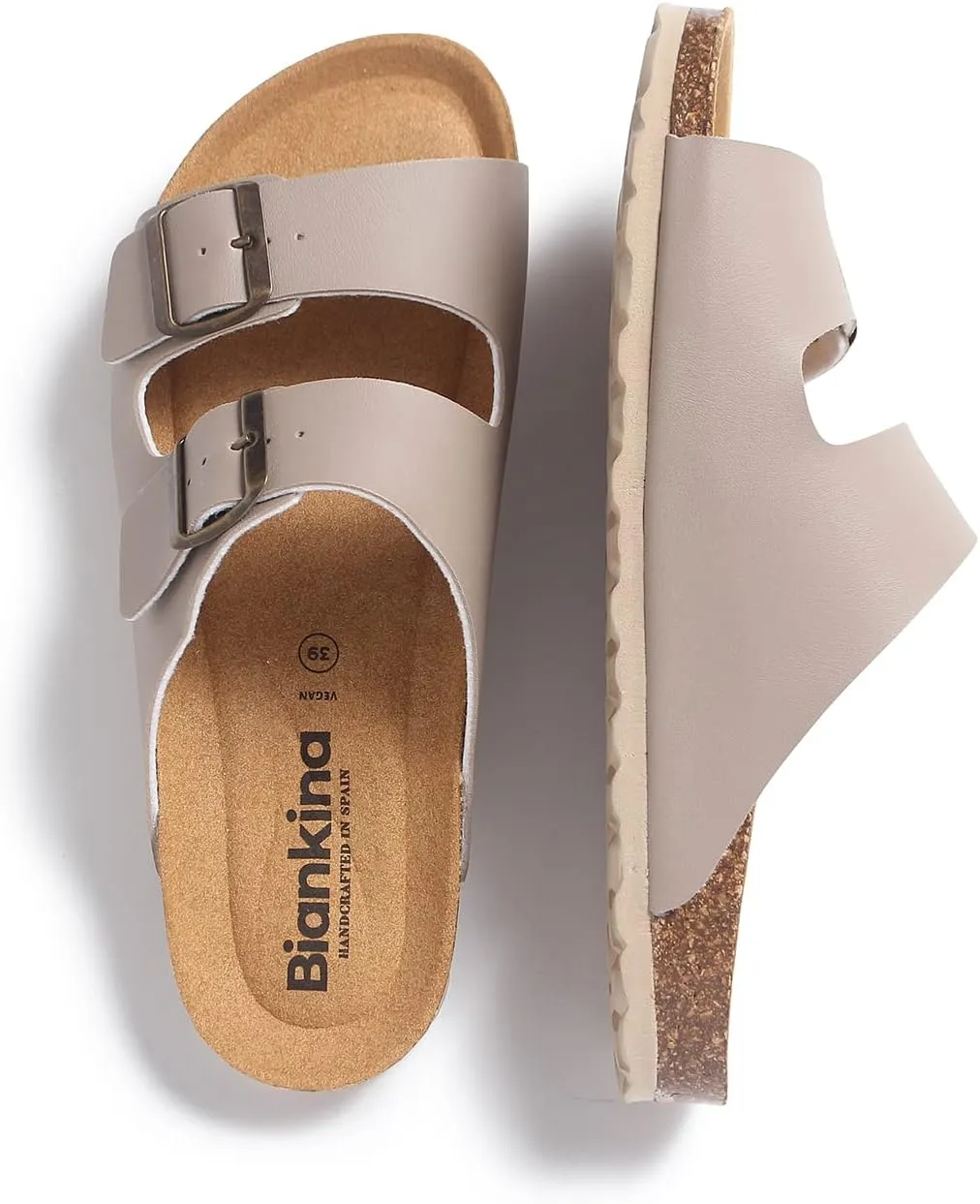 Marbella Two Strap Bio Sandals for Women - Sustainable, Eco Friendly, Vegan Leather Sandals. Recycled Upper, Comfy Insole, Cork Midsole, EVA Sole. Made in Spain