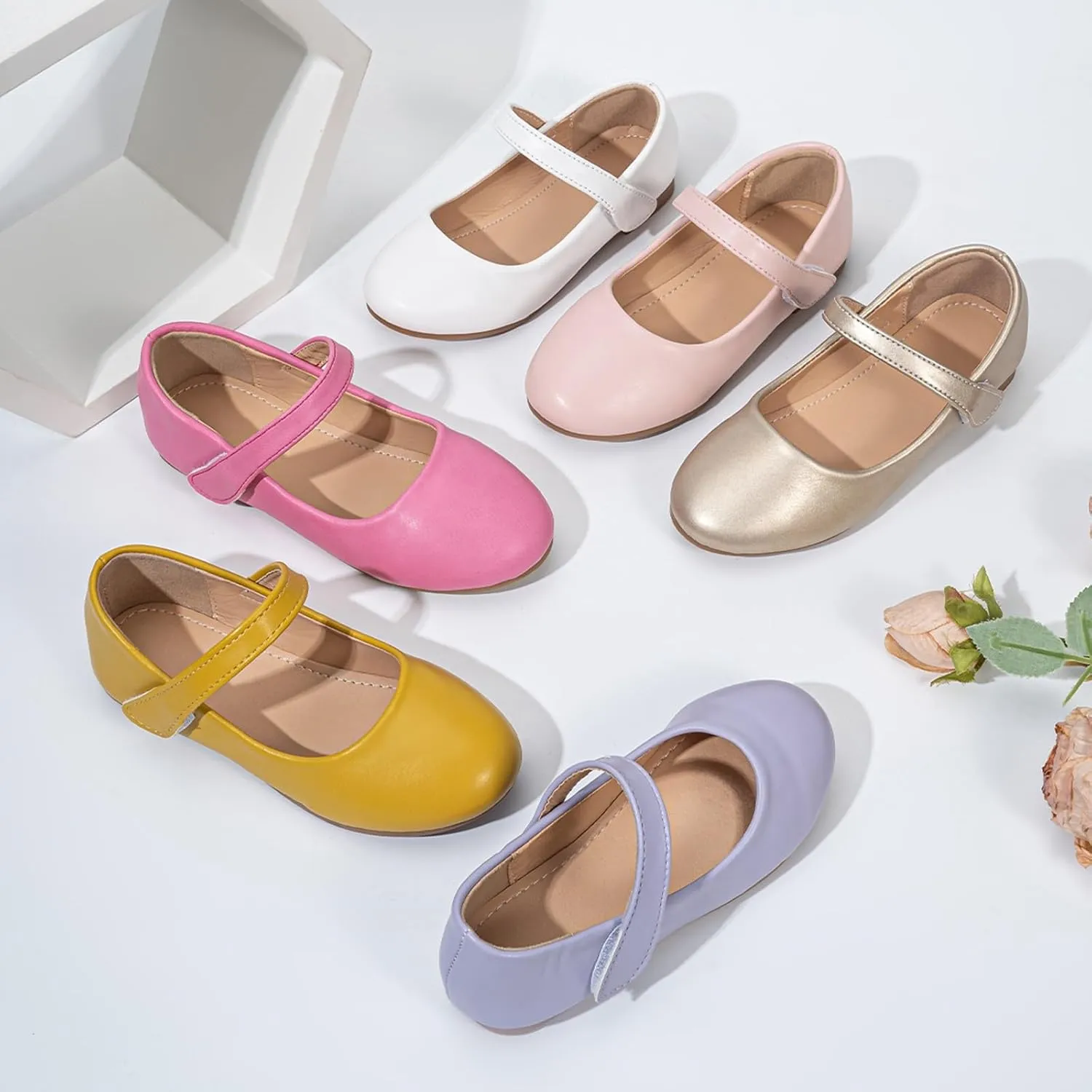 Mary Jane Ballet Flats for Girls Cushioned Non-Slip Soft Sole Lightweight Girls Dress Shoes for School Party Recital, Toddler Little Kid