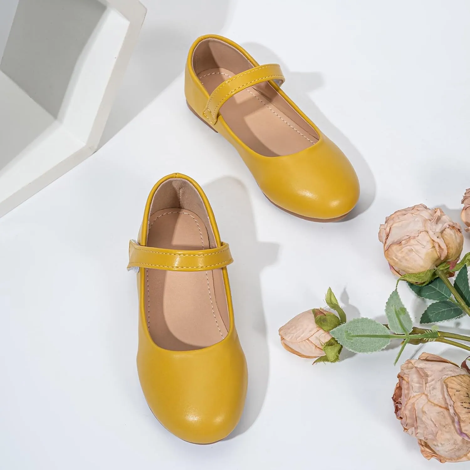 Mary Jane Ballet Flats for Girls Cushioned Non-Slip Soft Sole Lightweight Girls Dress Shoes for School Party Recital, Toddler Little Kid