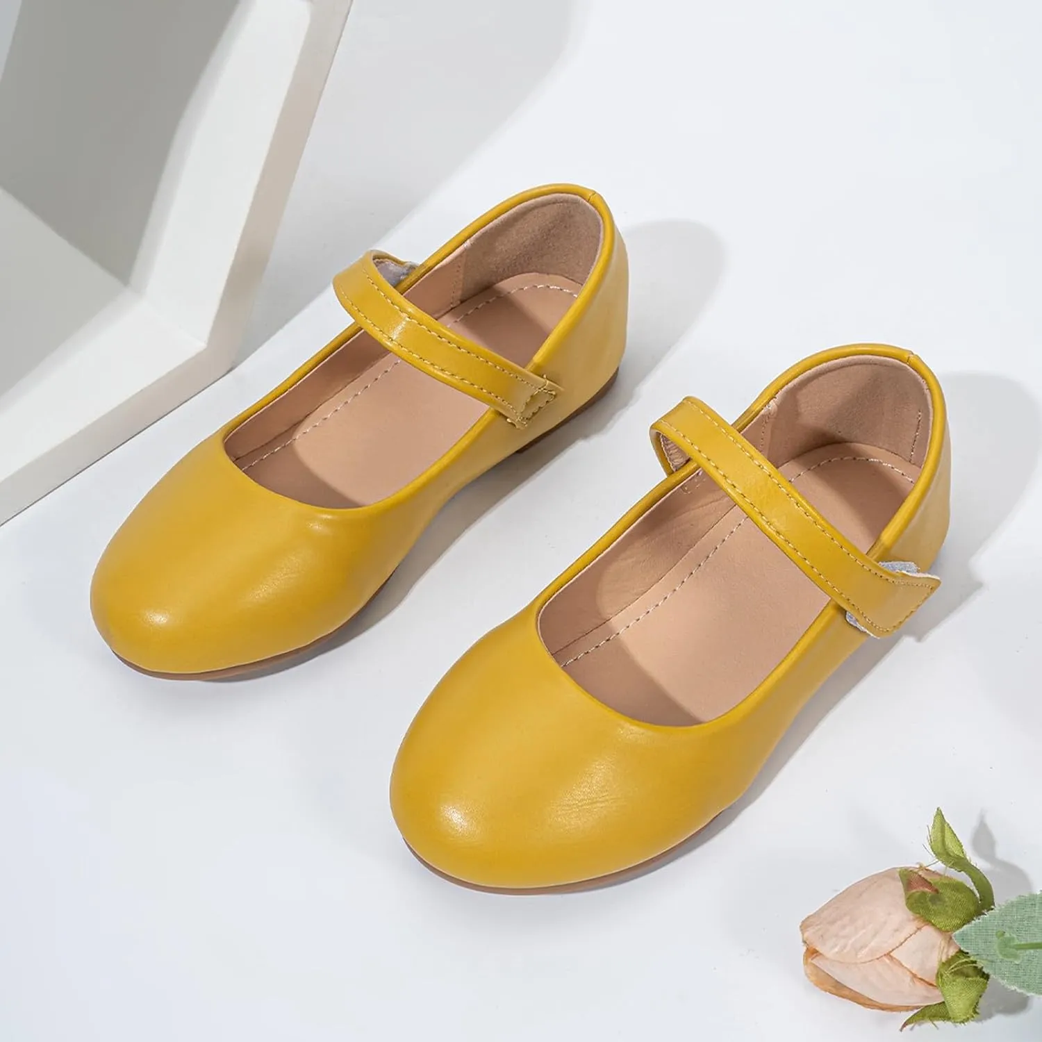 Mary Jane Ballet Flats for Girls Cushioned Non-Slip Soft Sole Lightweight Girls Dress Shoes for School Party Recital, Toddler Little Kid