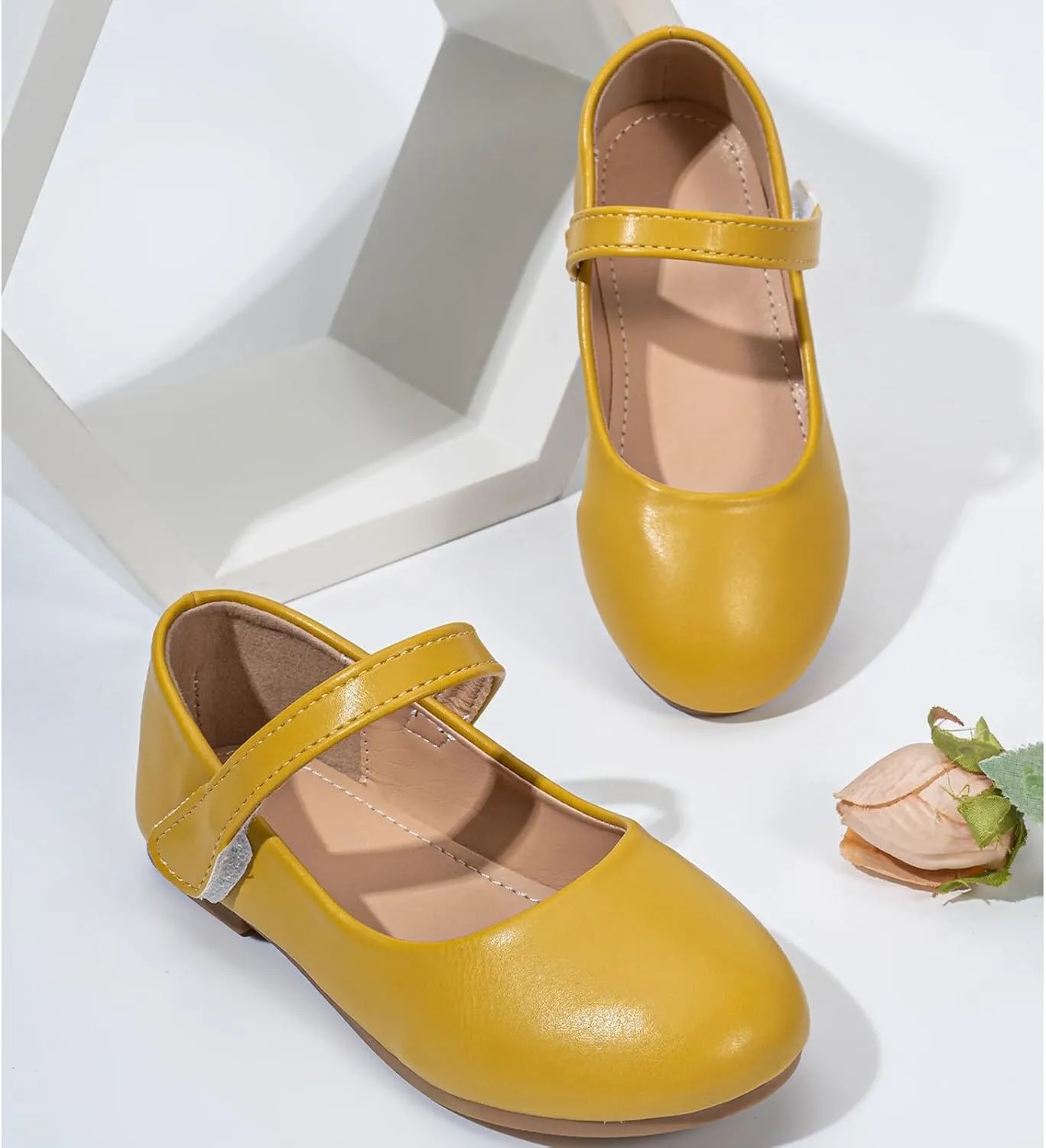 Mary Jane Ballet Flats for Girls Cushioned Non-Slip Soft Sole Lightweight Girls Dress Shoes for School Party Recital, Toddler Little Kid