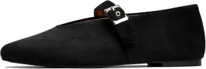 Mary Jane Ballet Flats for Women Buckle Strap Round Toe Suede Wide Width Flats Casual Ballerina Shoes