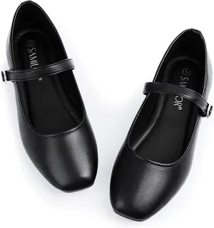 Mary Jane Flats Shoes Women Square Toe Ballet Flats Comfortable Ankle Strap Flats Casual Slip on Flats Women Flats Dress Shoes