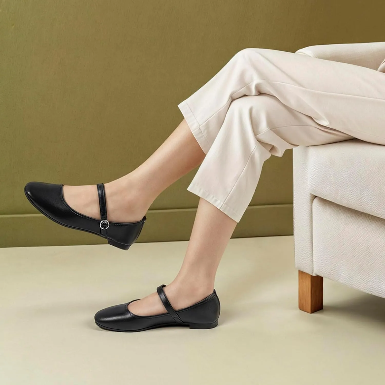 Mary Jane Flats Shoes Women Square Toe Ballet Flats Comfortable Ankle Strap Flats Casual Slip on Flats Women Flats Dress Shoes