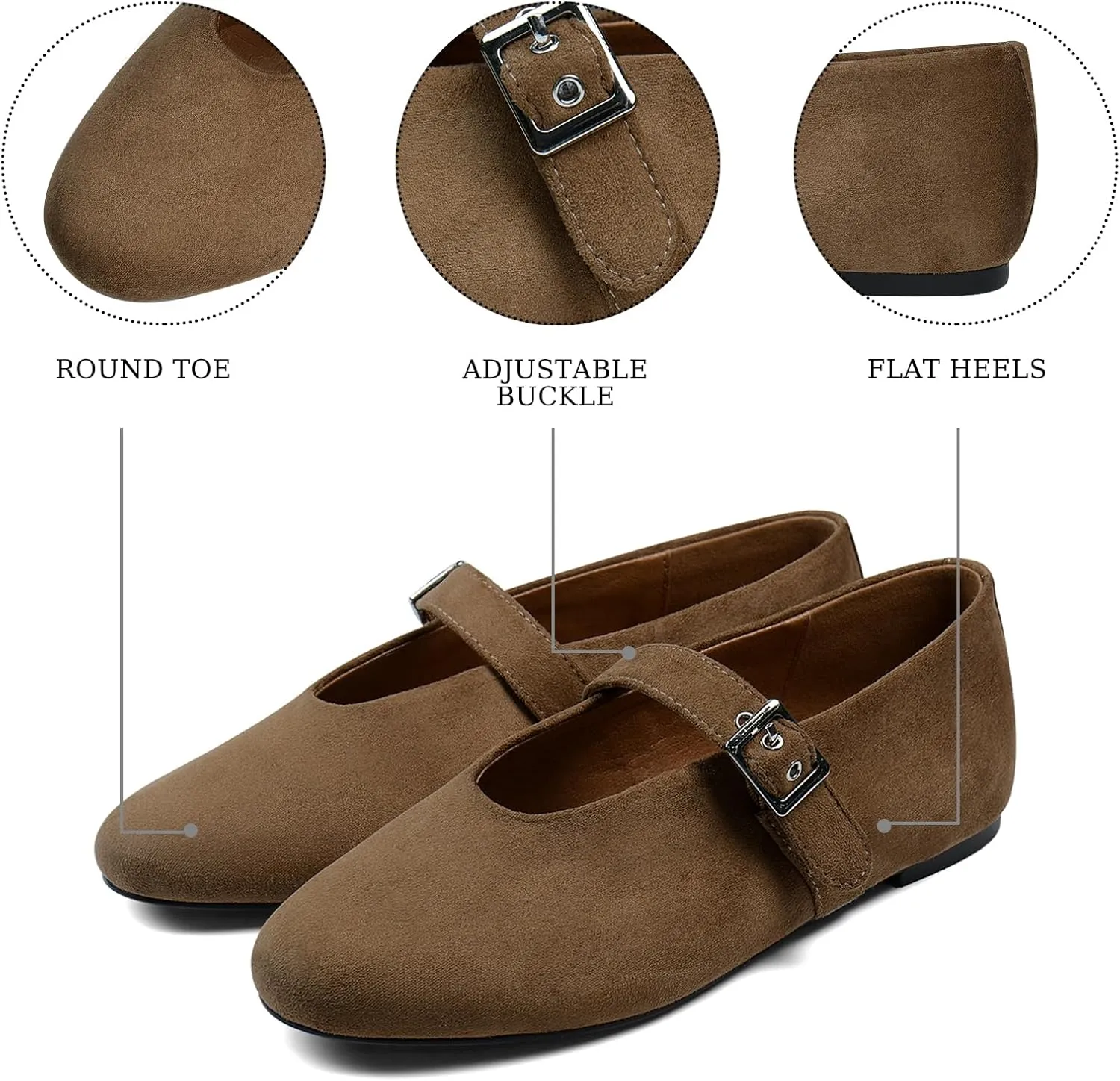 Mary Jane Shoes Women Ballet Flats with Buckle Strap Round Toe Wide Width Closed Toe Flats for Women Dressy