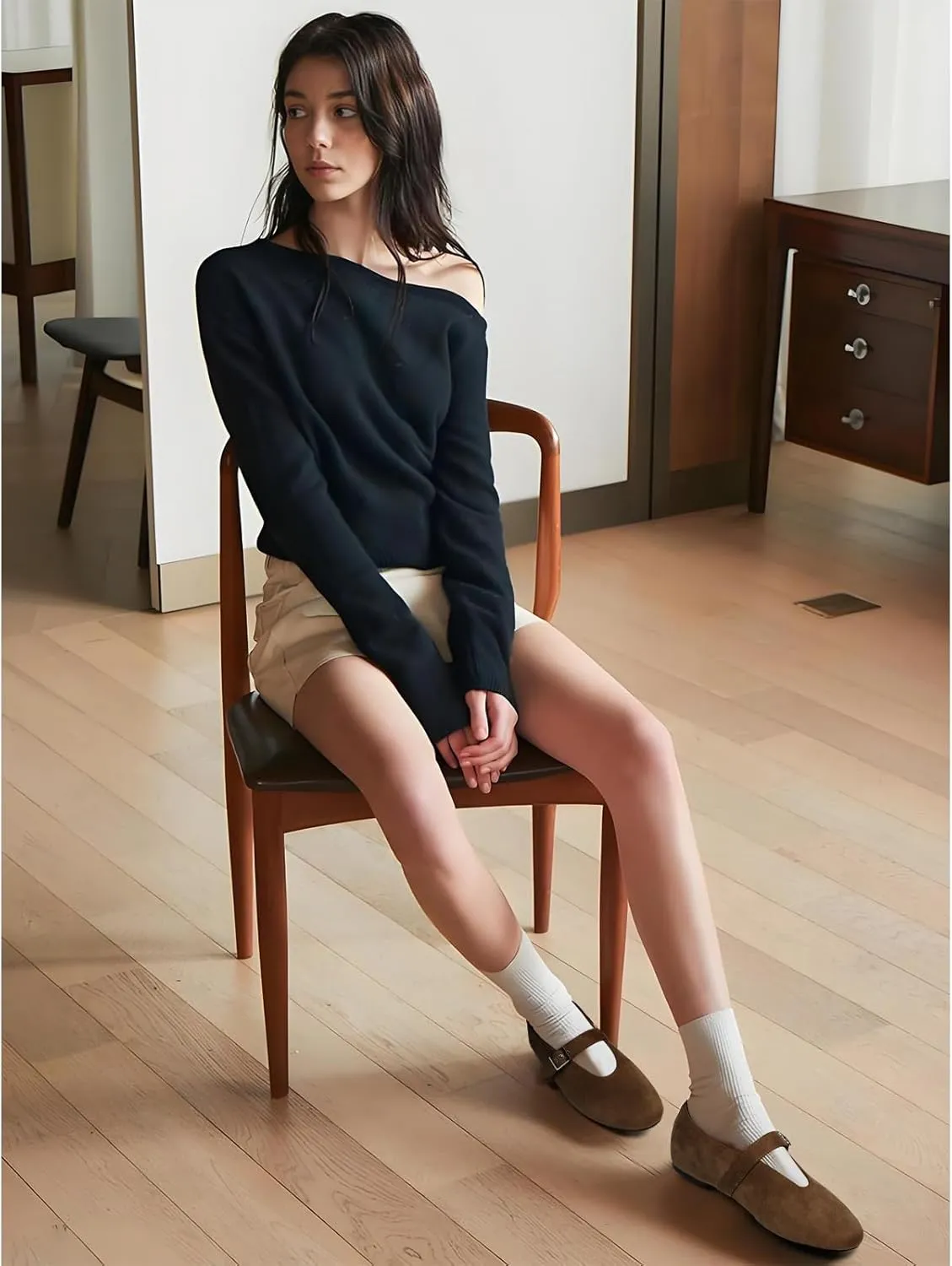 Mary Jane Shoes Women Ballet Flats with Buckle Strap Round Toe Wide Width Closed Toe Flats for Women Dressy