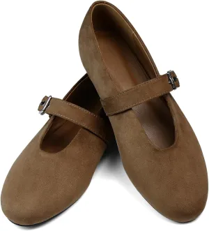 Mary Jane Shoes Women Ballet Flats with Buckle Strap Round Toe Wide Width Closed Toe Flats for Women Dressy