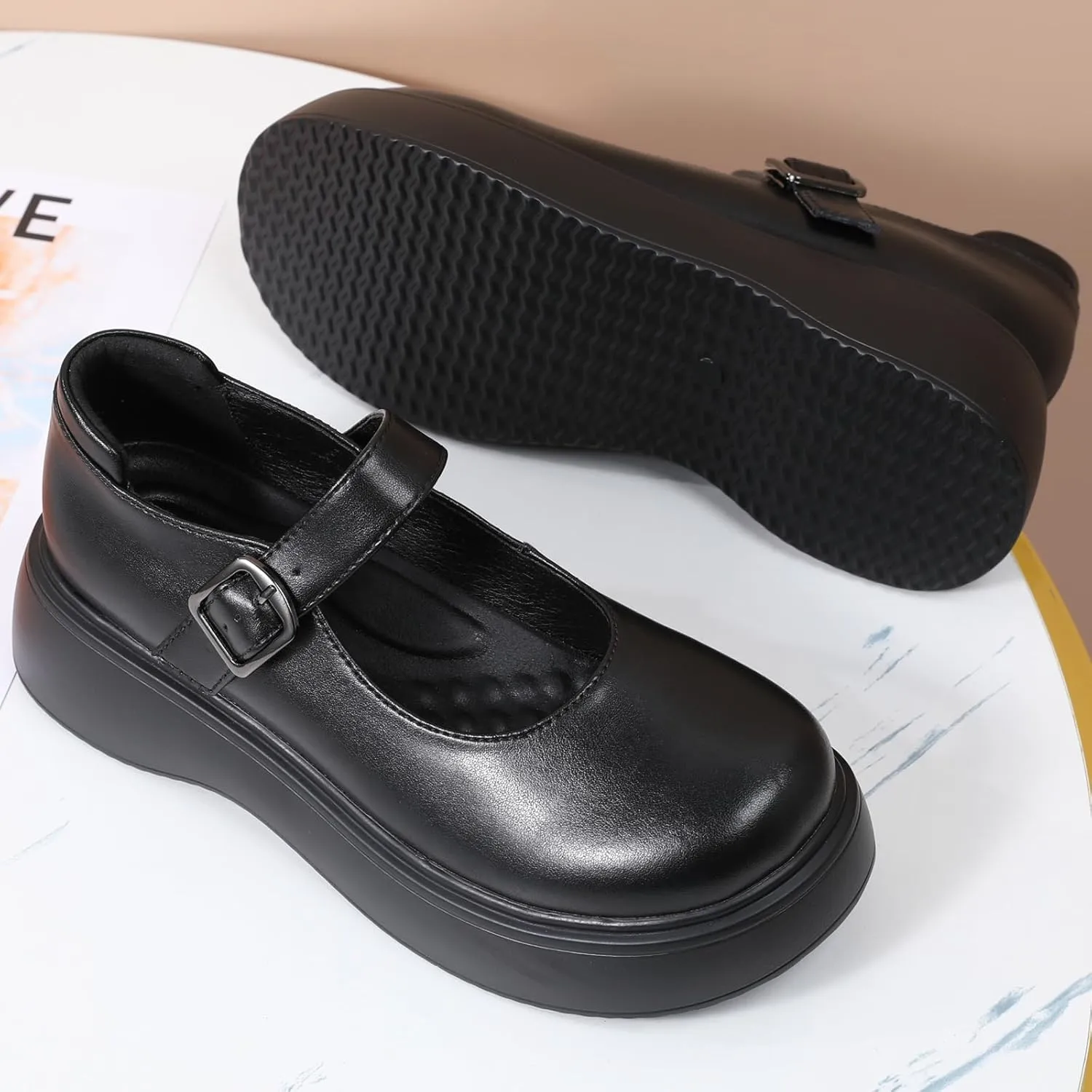 Mary Jane Shoes Women Chunky Ladies Flats Comfortable Low Heels Platform Mary Janes for Women Dressy Pumps Casual Work Shoes