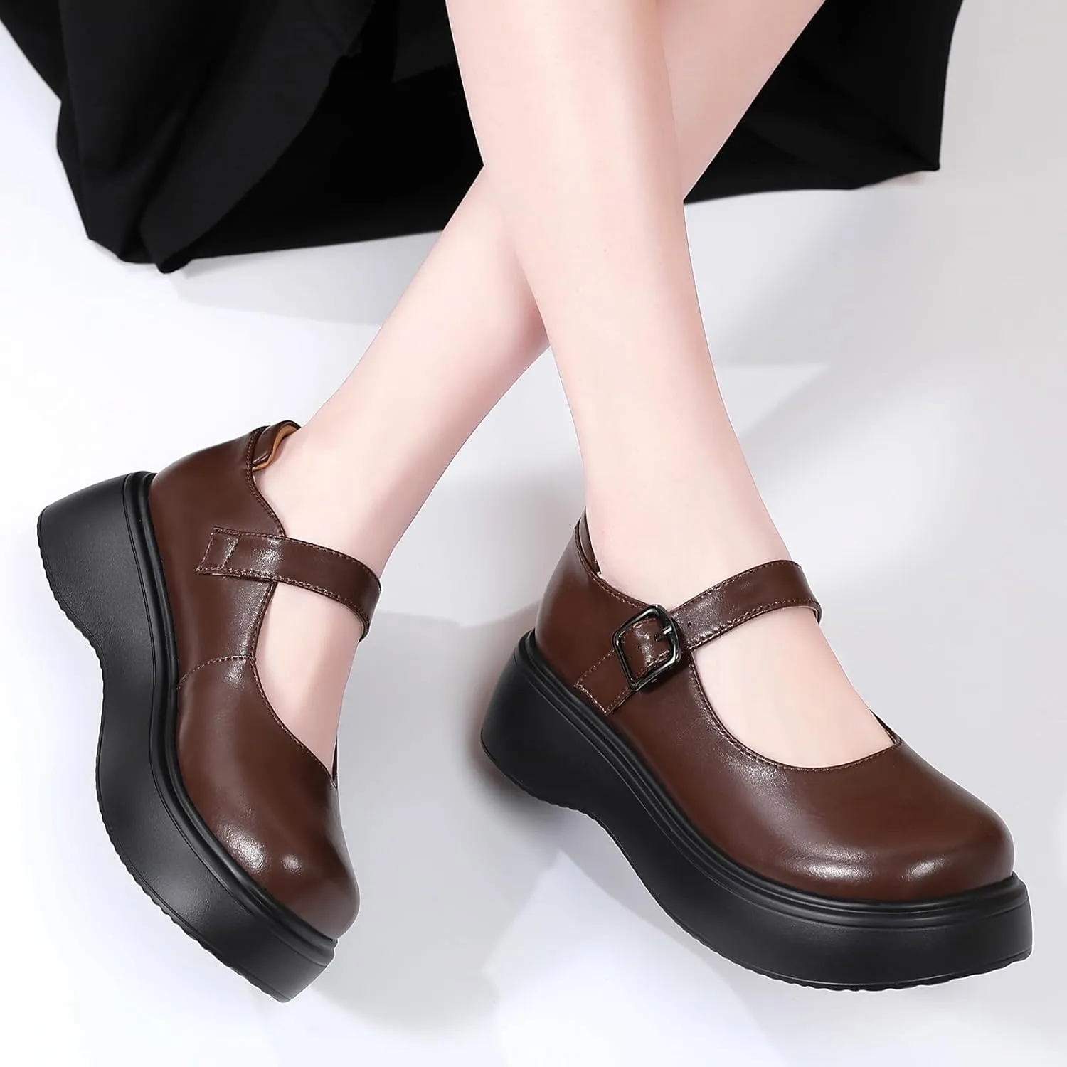 Mary Jane Shoes Women Chunky Mary Janes for Women Ladies Platform Flats Comfortable Low Heels Dressy Pumps Casual Work Shoes
