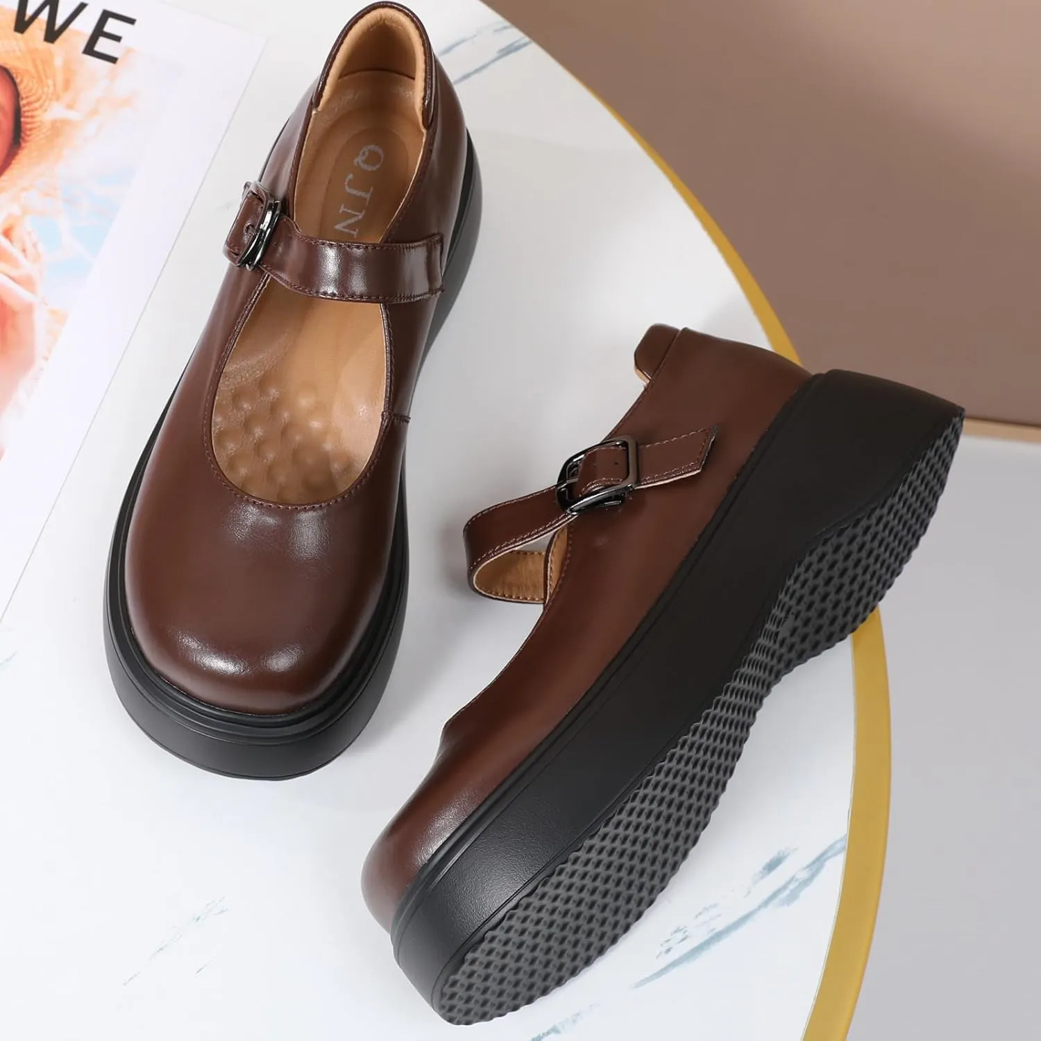 Mary Jane Shoes Women Chunky Mary Janes for Women Ladies Platform Flats Comfortable Low Heels Dressy Pumps Casual Work Shoes